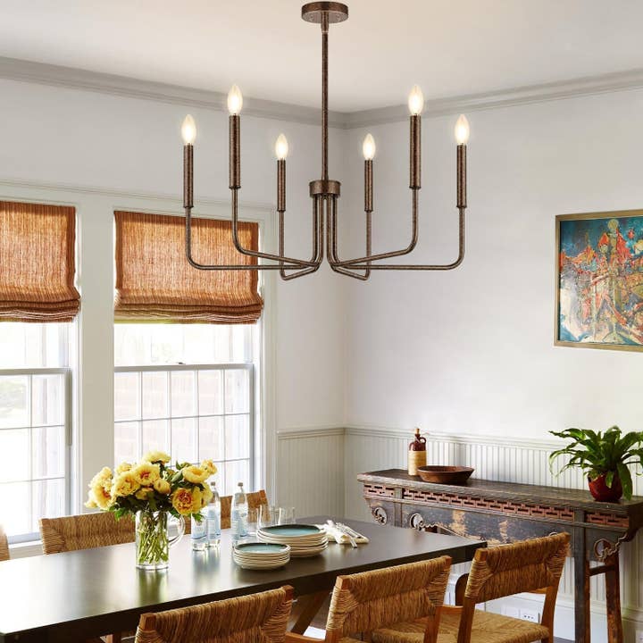 Rustic Black Chandelier, 6-Light Antique Farmhouse Chandelier for Dining Room Lighting Fixtures, Vintage Candle Pendant Light Fixtures Chandeliers for Dining Room Bedroom, Foyer and Living Room for wholesale on Faire