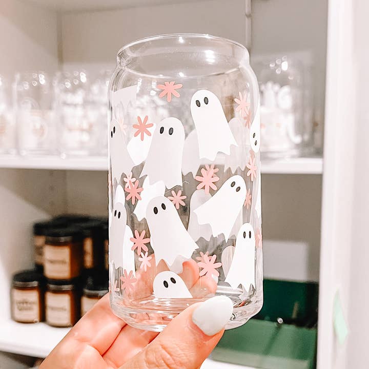 Olivia Jean Boutique - Wholesale Drinking Glass/Cup - Boho Ghost 16oz Can Glass Cup0
