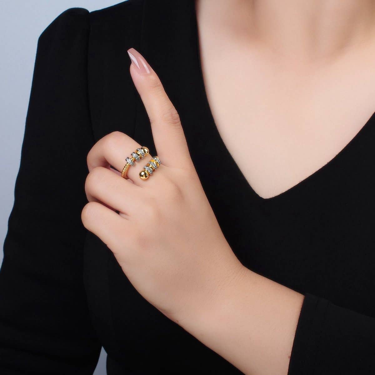 Aim Eternal - Wholesale Band/Stacked Ring - 24K Gold Filled Circular Coil Band Mixed Metal Ring | O14071