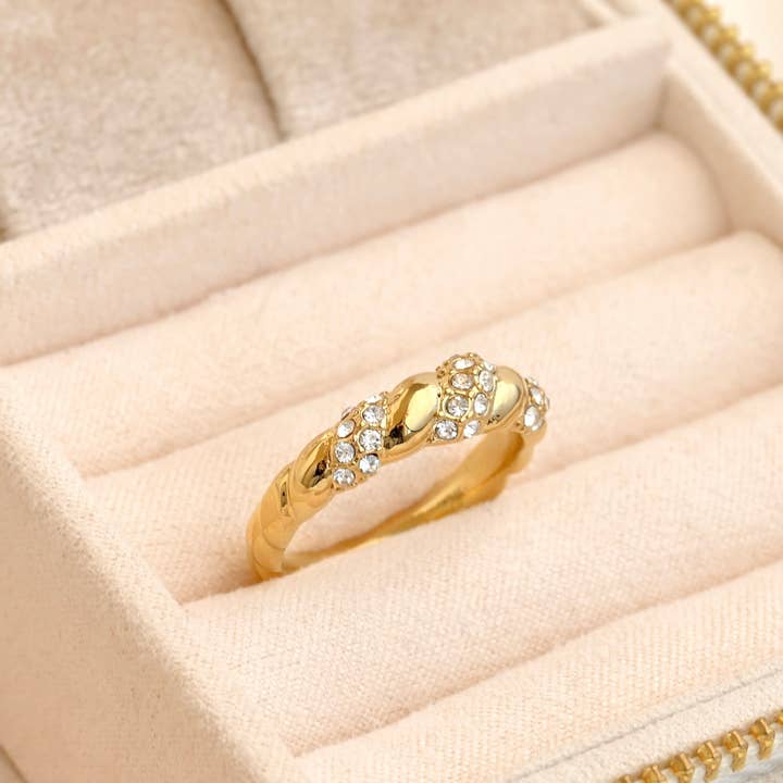 Blueyejewelry - Wholesale Band/Stacked Ring - Diamond Twist Ring - Waterproof Gold Twisted CZ Stacker Ring