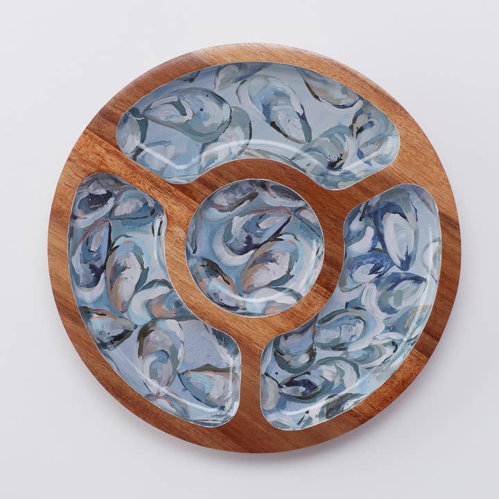 Wooden Snack Tray - Pewter Shells for wholesale by Kim Hovell Art