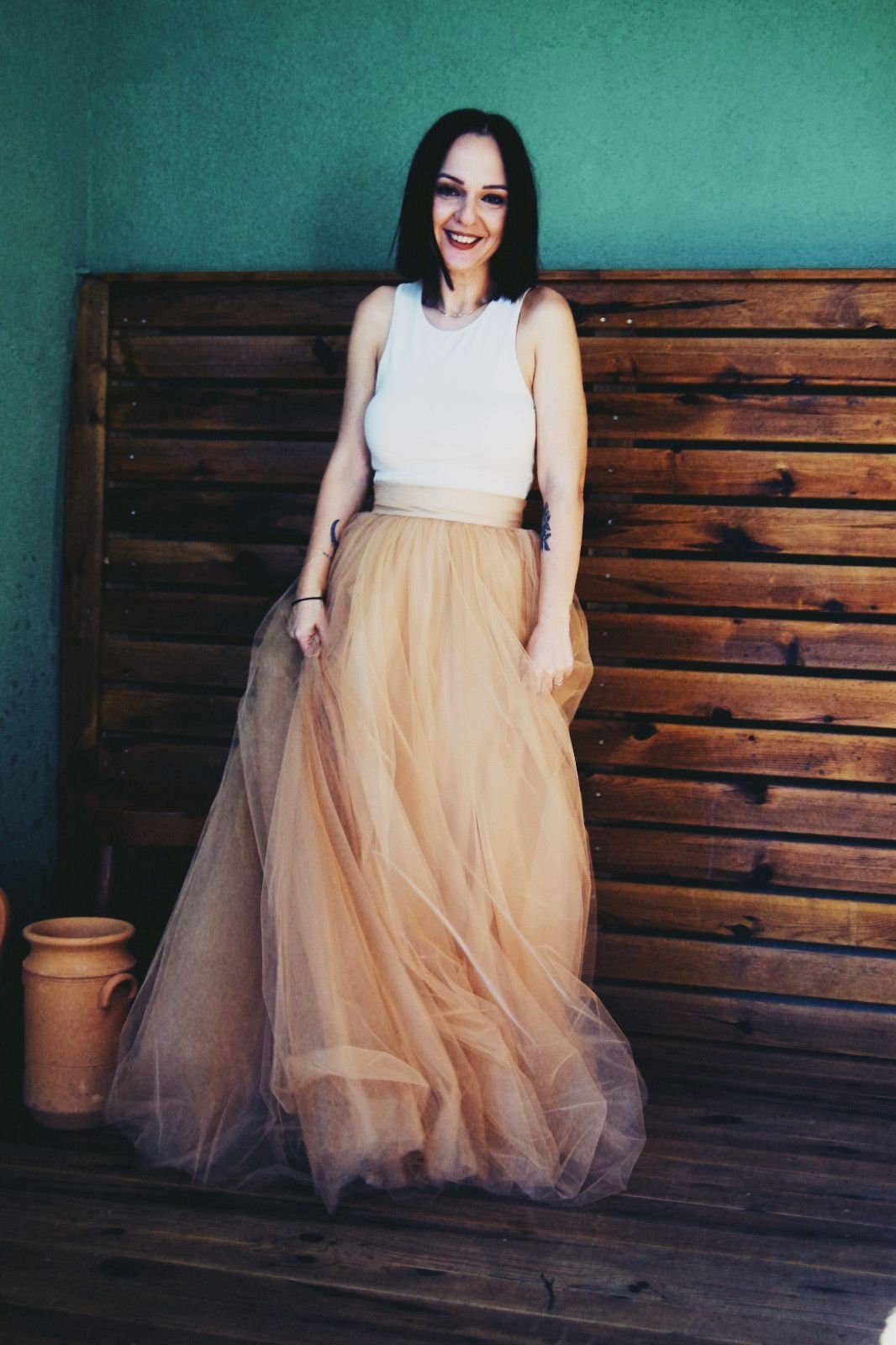 Modayladans – wholesale Skirt – Women’s – Long Beige Tulle Skirt | Wedding Bridesmaid Beige Tulle5