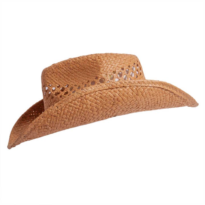 Tan Western Straw Cowboy Hat - Style Carly for wholesale on Faire