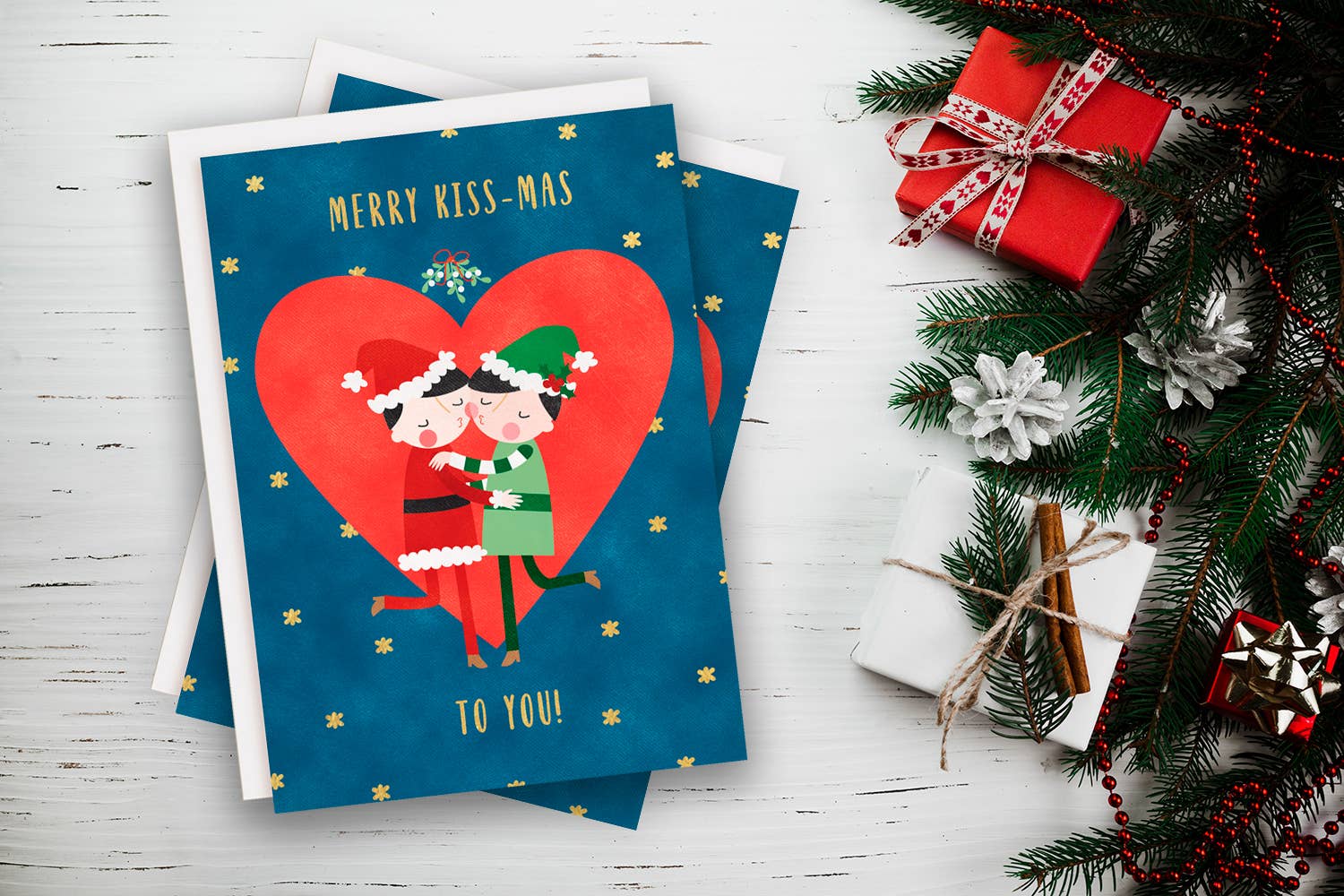 Rosy Designs – Engroshandel Julekort – Glædelig Kiss-Mas Mistelten Gay Jul Lykønskningskort1