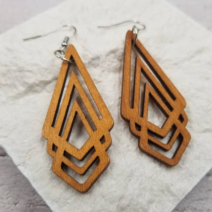 Rhombus Wood Earrings for wholesale by Treasure Wholesale