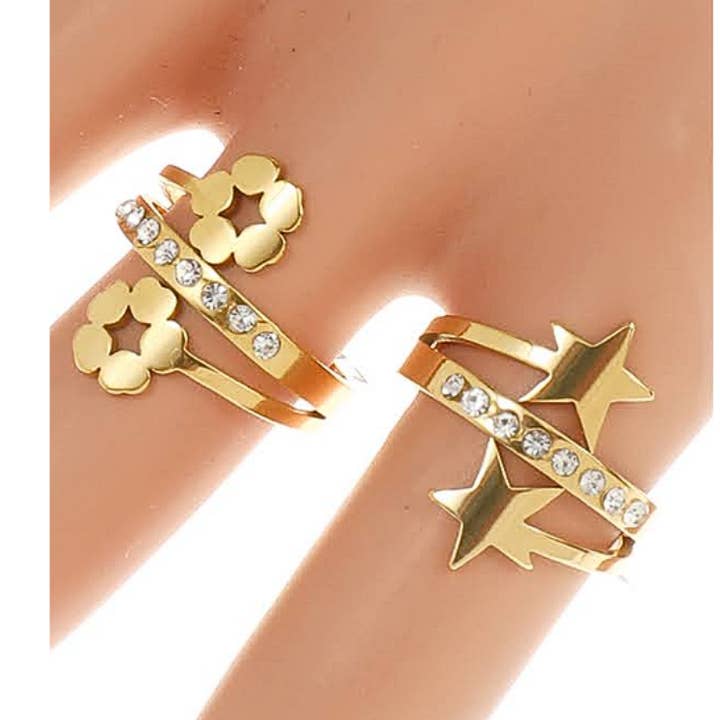 Anel Torcido Flor Estrela de Aço Inoxidável por atacado de Atlas Fashion