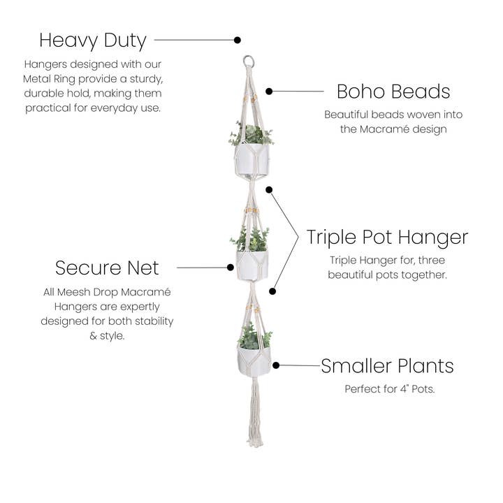 Meesh Drops - Wholesale Hanging Planter - Triple Macramé Plant Hanger