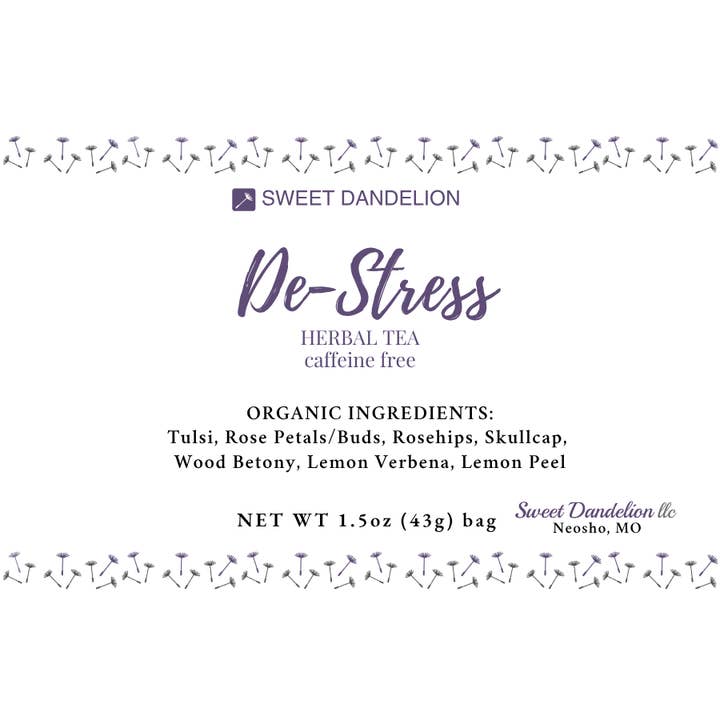 De-Stress Herbal Tea for wholesale by Sweet Dandelion, llc