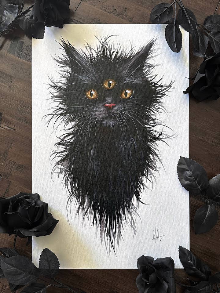 Mr. Scraggles (Black Cat) Art Print for wholesale by Mallory Hart Art