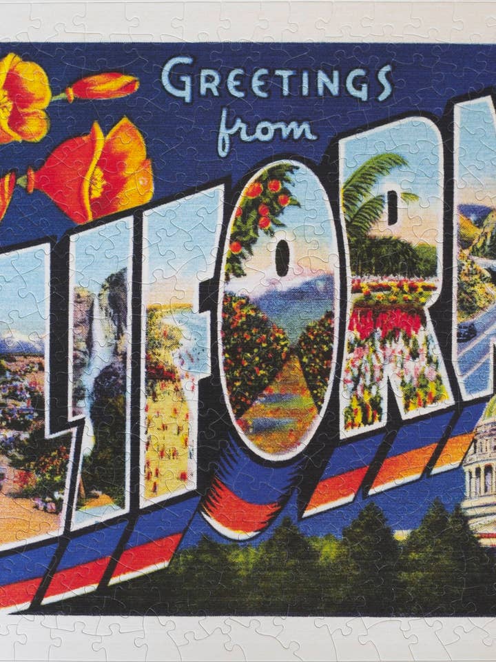 Greetings from California 500-piece Jigsaw Puzzle for wholesale by Oakland Puzzle Company