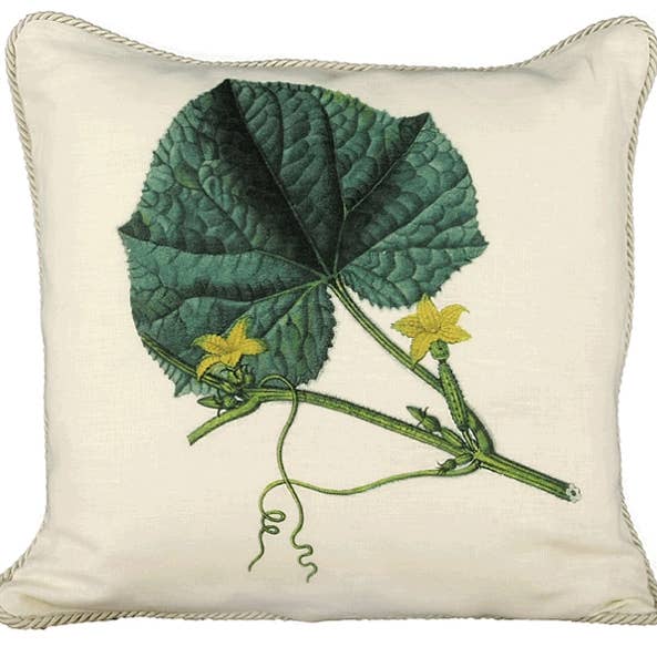 Floral/Cucumber Leaf Linen Pillow for wholesale by Ox Bow Decor
