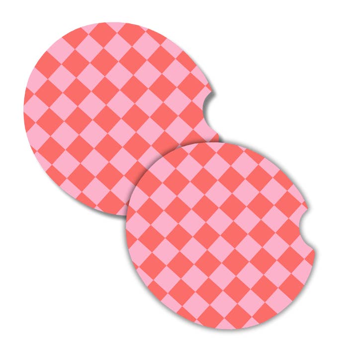 Dessous de Verre pour Voiture - Carreaux Roses pour la vente par Made on Main, A Port's Cozy Corner Brand
