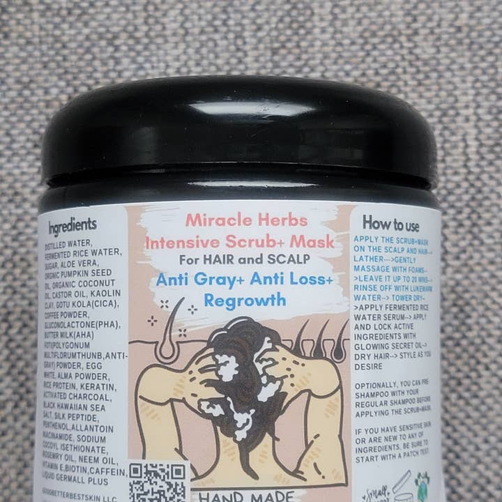 Hair Anti-gray+thickening+ Regrowth Ancient Miracle Herbs all in one Scalp scrub& mask Fo-ti and Rosemary 10oz for wholesale by gbb Goodbetterbest Skin