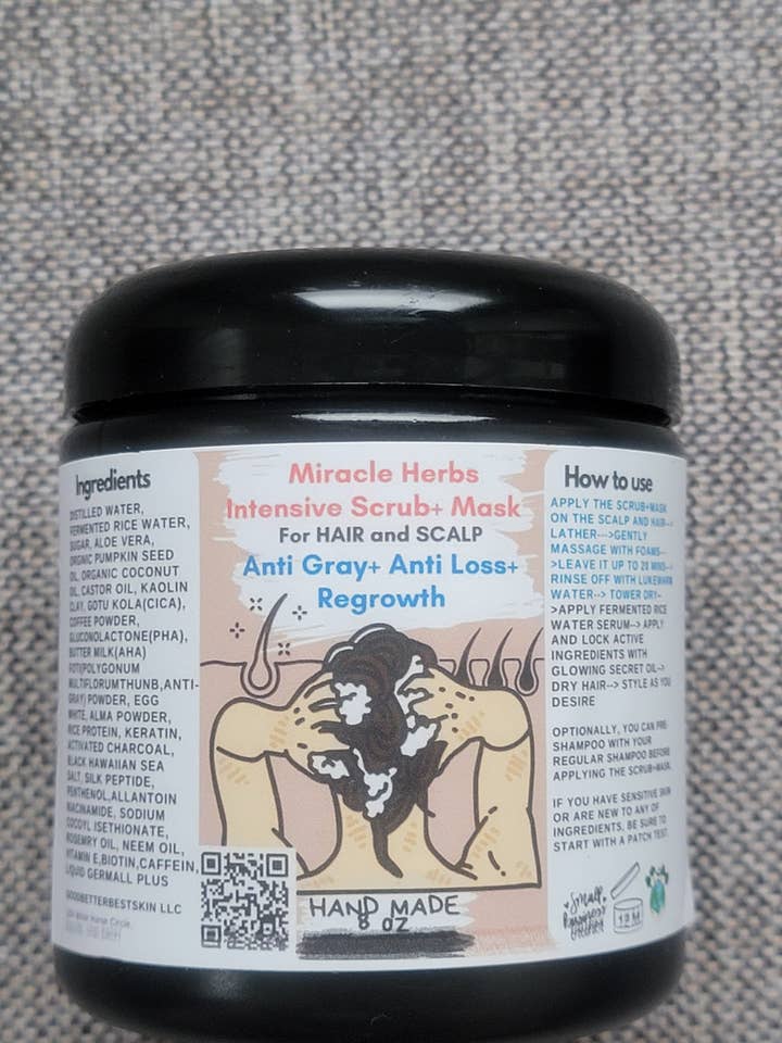 Exfoliant et masque cuir chevelu 2 en 1 aux herbes miracles anti-gris, épaississant et repousse avec Fo-ti et romarin, 283 g pour la vente par gbb Goodbetterbest Skin