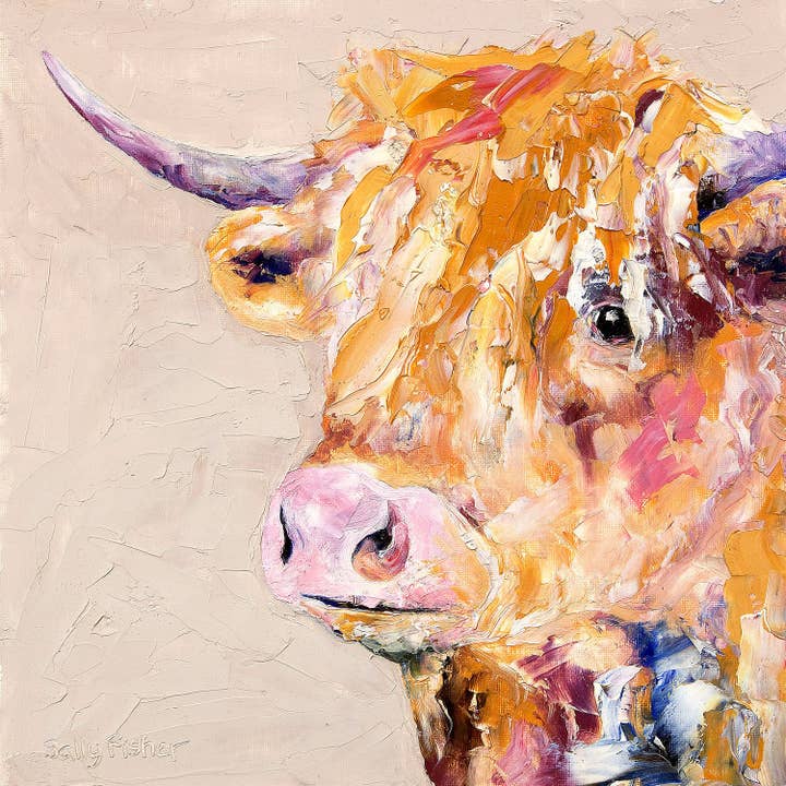 Highland cow from an oil painting for wholesale by Sally J Fisher