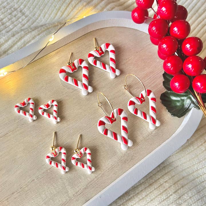 SeizeTheClayJewelry - Venta al por mayor Pendientes colgantes - Pendientes en forma de corazón de bastón de caramelo, pendientes en forma de corazón7