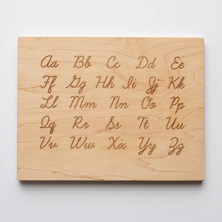 Gladfolk - Wholesale Wood Toy - Kids - Wooden Alphabet Board & Stand • Cursive Script A-Z Design