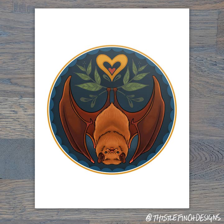 Brown Bat Hex Sign, Heavyweight Matte Digital Print for wholesale by Thistle Finch Designs