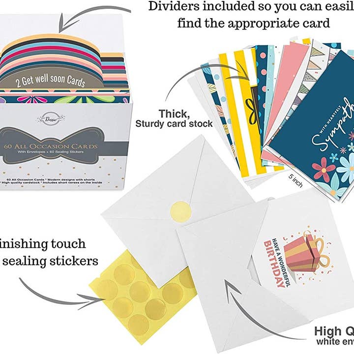 Dessie - Wholesale Everyday Greeting Card - Dessie® 60 All Occasion Greeting Cards Assortment Box Variety Pack with Envelopes 5” x 7”2
