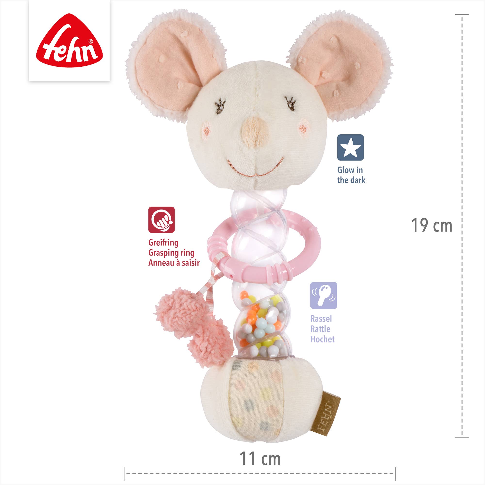 Fehn - Vente Hochet mobile – bébé - Souris Rainmaker - jouet de motricité et bâton à hochet3