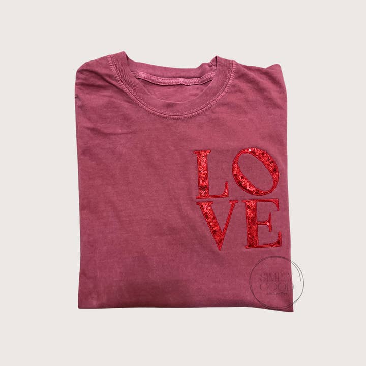 Love Embroidered Sequin Tee for wholesale by Simply Good Collective