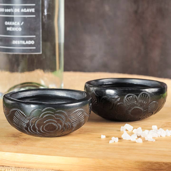 MEXTEQUIL - Wholesale Shot Glass - Black Clay Mexican Shot Glasses - Set of 4 - 2 Oz Mezcal Cup2