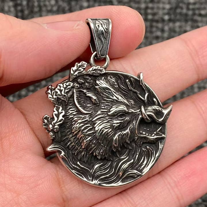 Wild Boar Blackening Stainless Steel Craft Pendant - MJ/MNP for wholesale by Mio Queena