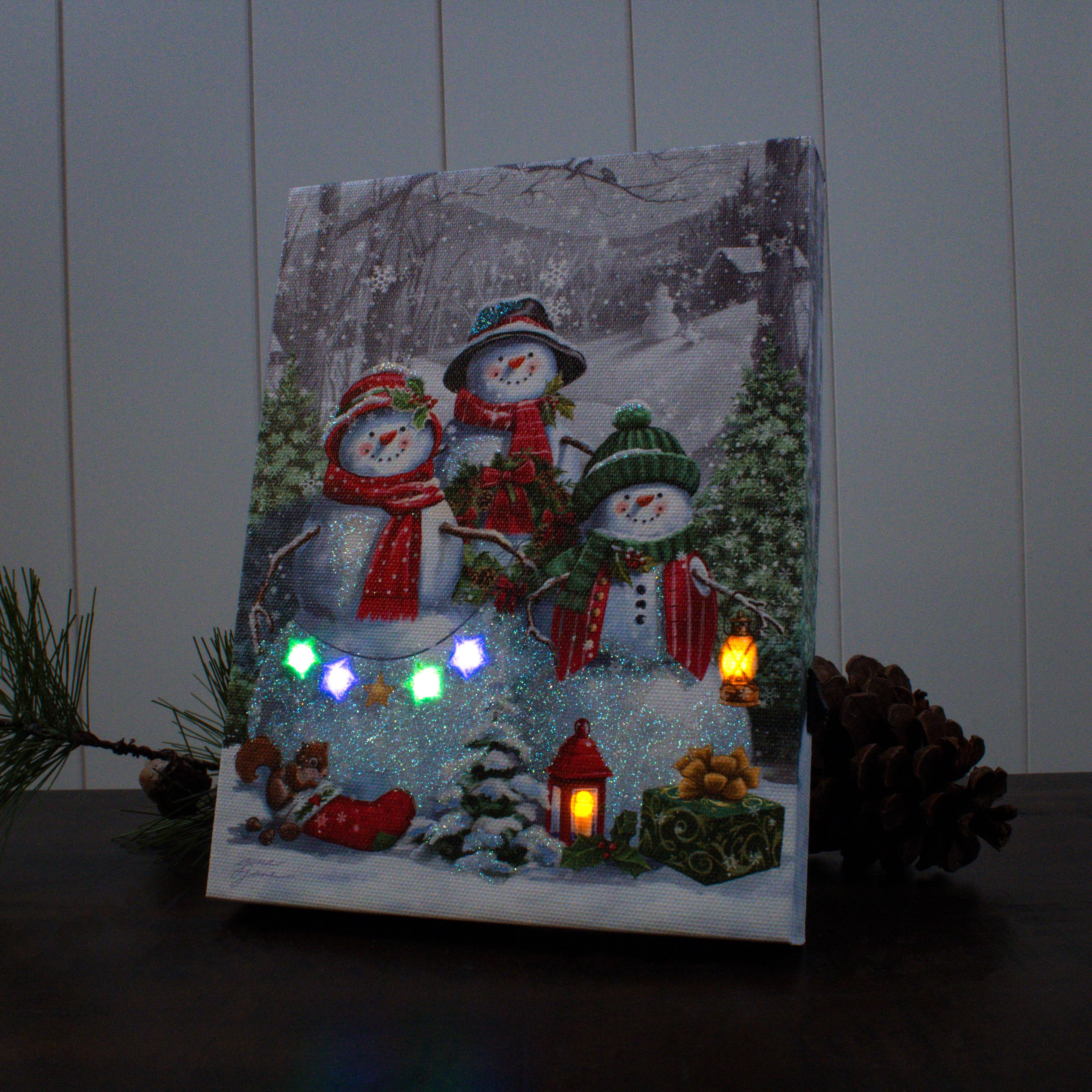 Glow Decor - Wholesale Christmas Decoration - Snowman Friends 8x6 Lighted Tabletop Canvas1