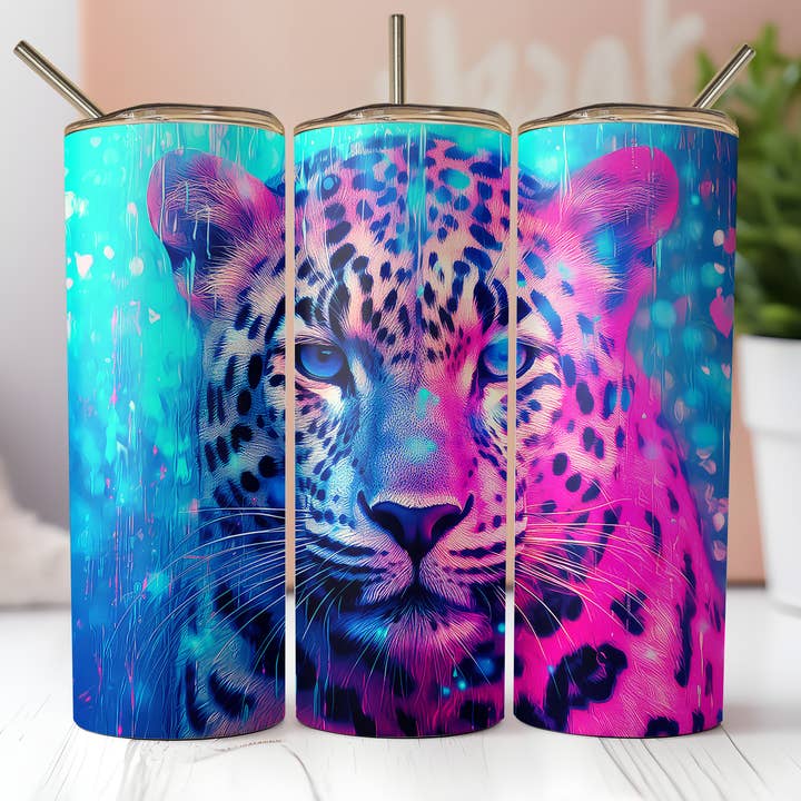 Gobelet Skinny 20 oz de la collection Leopard Neon pour la vente par Dogwood Graphics & Design