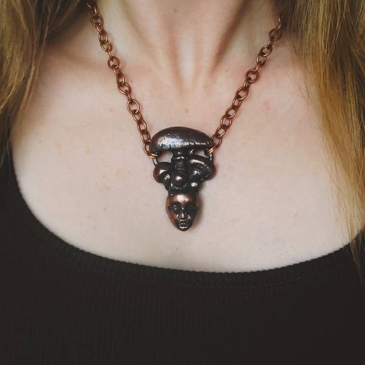 Mushroom Fungi Fairy Electroformed Copper Necklace for wholesale by Copper Bug Jewelry