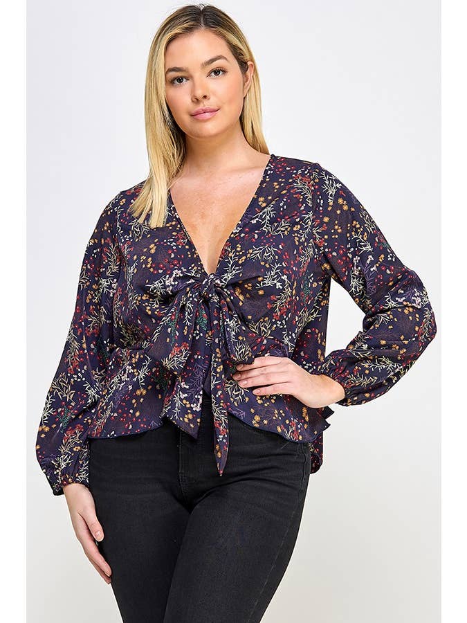 Haute Fox Plus Size & Contemporary – wholesale Blus - Dam – Plus Size Blommönster Front Slips Top JK18498-T10