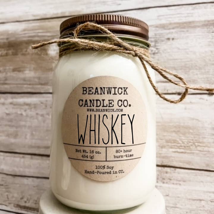 WHISKY sojalys i Mason Jar Unik gave for engroshandel hos Beanwick Candle Co.