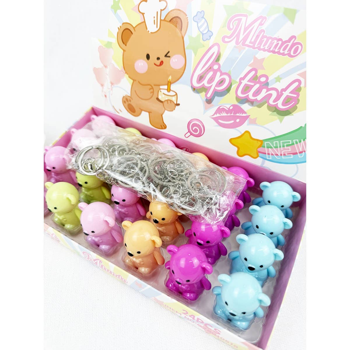 MIX COLOR Bear Colored Lip Tint with Key Chain for wholesale on Faire7