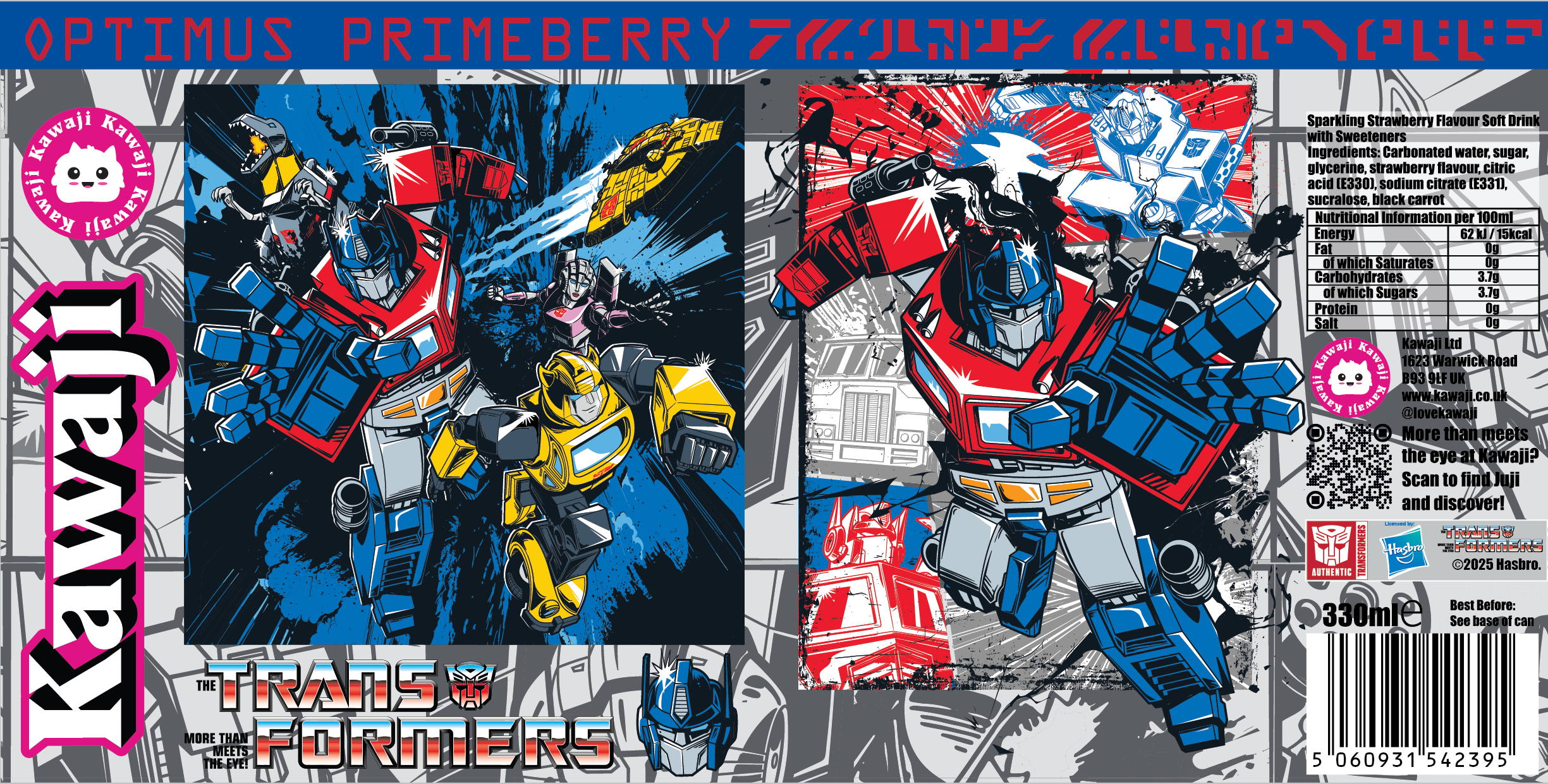Kawaji - Vente Sodas/boissons gazeuses - Canette de soda saveur fraise Transformers Optimus Primeberry 330 ml3