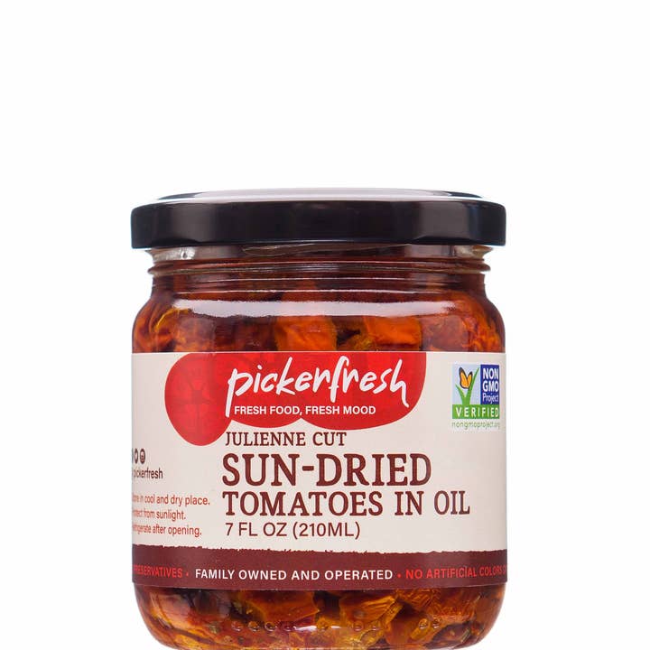 Pickerfresh – wholesale Pickled vegetables – Julienne Cut Sun Dried Tomato in Oil with Herbs0