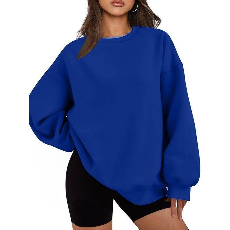 Sheer Trend - Wholesale Sweatshirt - Women's - Solid Color Loose Crewneck Sweatshirt7