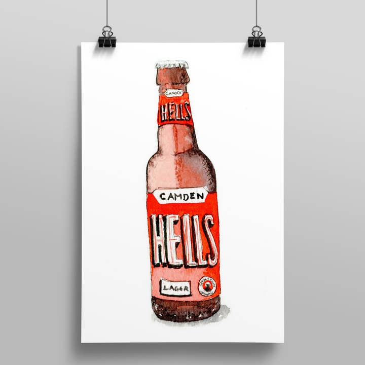 Camden Hells Craft Beer Originele Aquarel Fijnkunst Print voor wholesale door Jessica Kendrew Fine Art