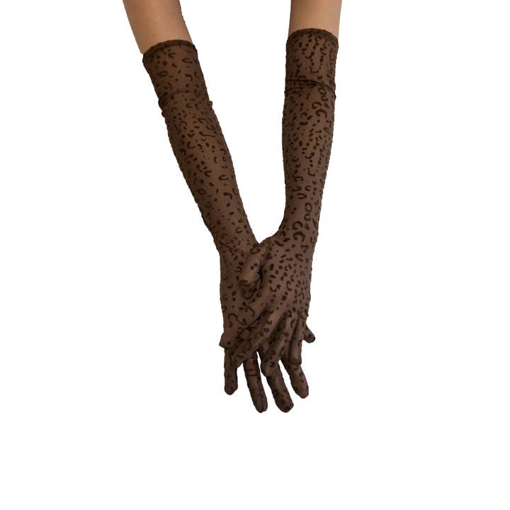 Brown Sheer Leopard Gloves -Clearance for wholesale on Faire