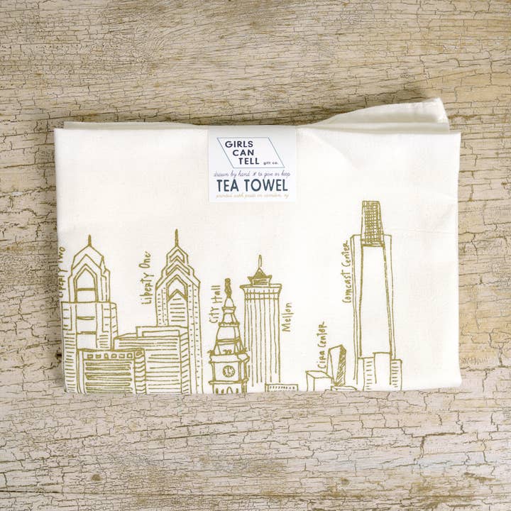 Philadelphia Skyline Tea Towel | kitchen | flour sack | dish for wholesale by Girls Can Tell