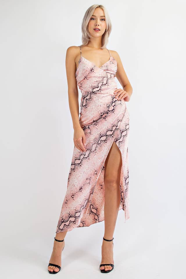 Edit by Nine - Wholesale Dress - Women's - MD1468 SNAKE PRINT SATIN LONG SURPLICE SLIP DRESS4