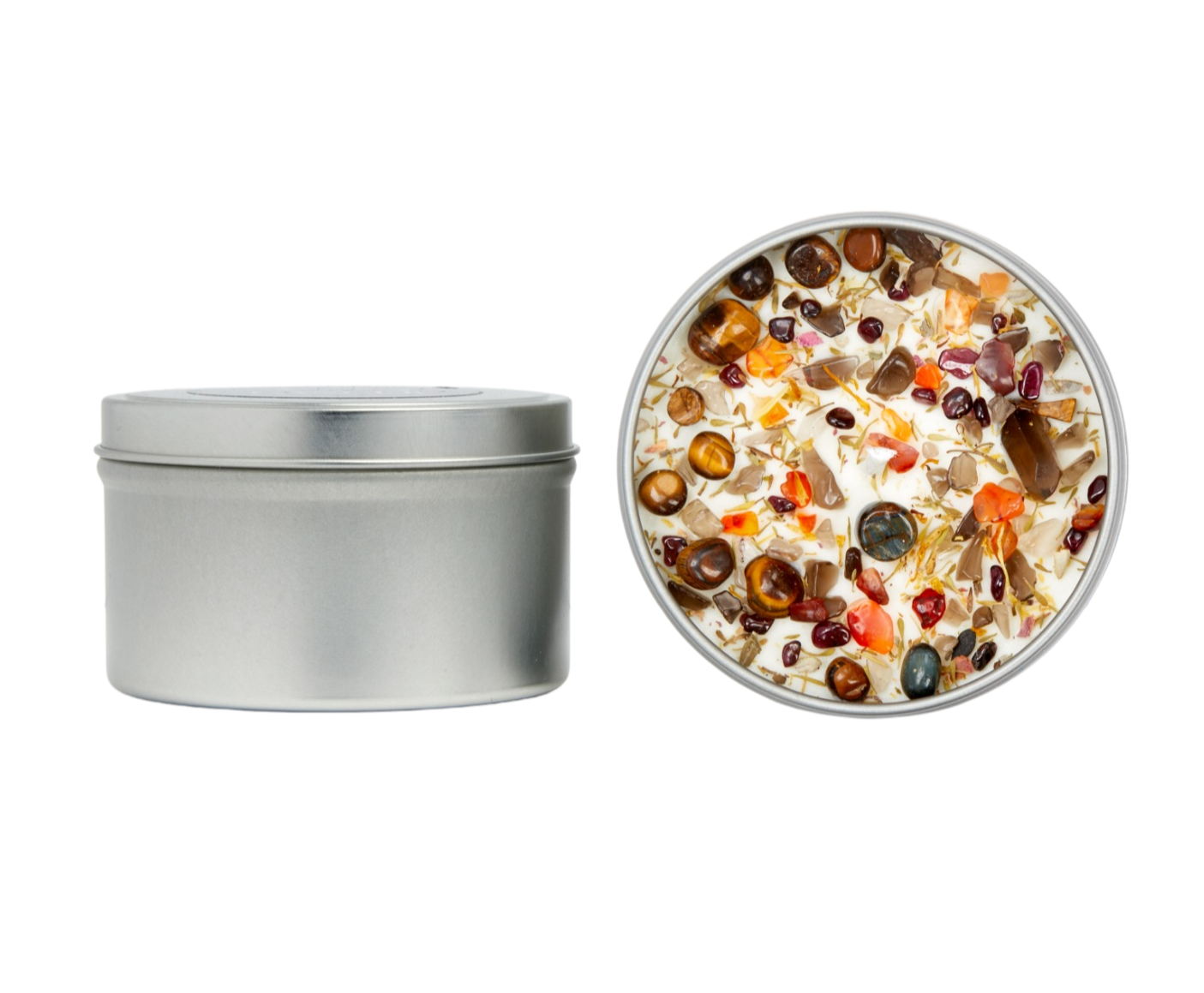 New Moon Beginnings - Wholesale Travel Candles - Crystals & Herb Energy Candles 8oz Tin Soy Candles Handmade55