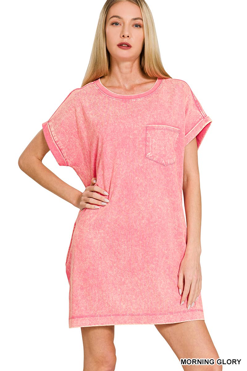 42POPS - Wholesale Dress - Women's - 'Cotton Washed T-shirts Dress w/ Side Pockets16