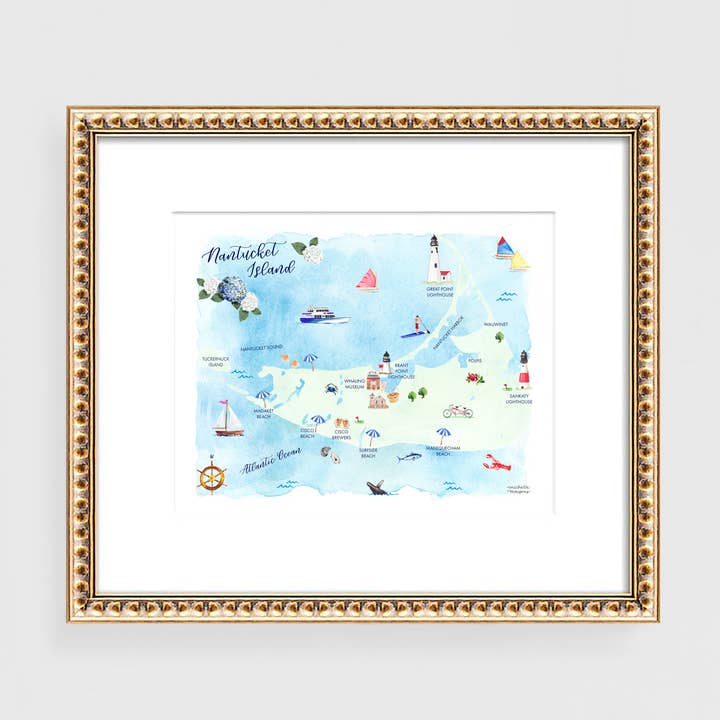 Watercolor Nantucket Map Art Print by Michelle Mospens for wholesale by Michelle Mospens