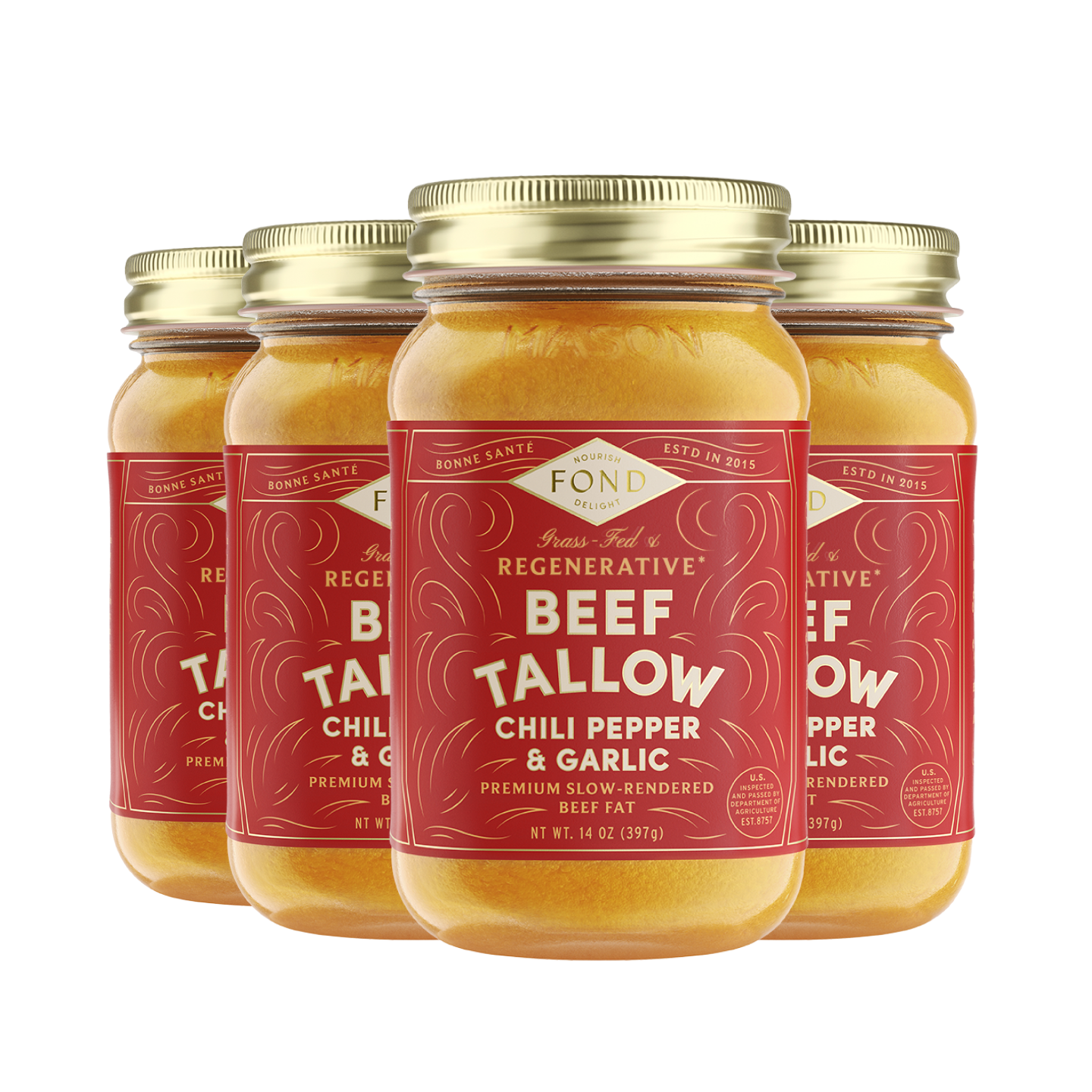 Fond Regenerative - Wholesale Cooking Oil - Chili & Garlic Regenerative Beef Tallow 14oz0