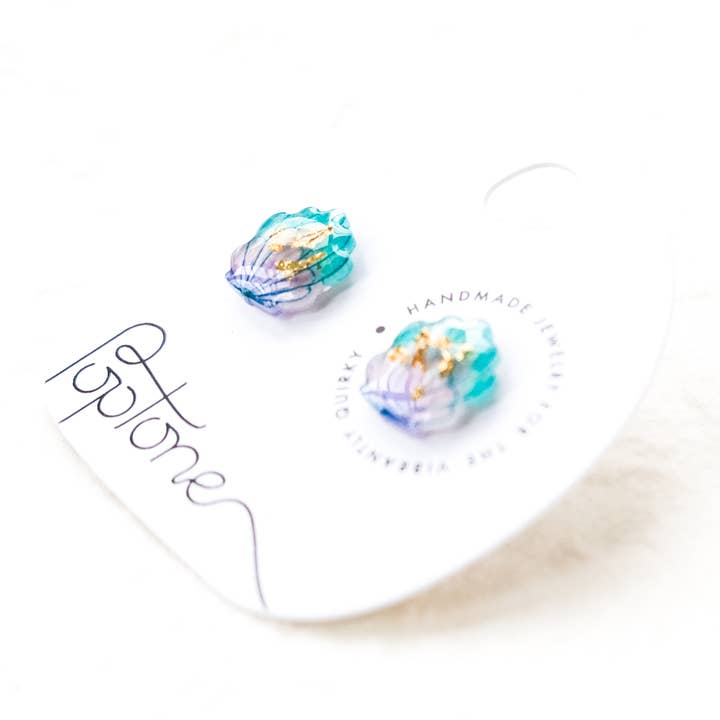 Poptone Co. - Wholesale Stud/post earrings - Mermaid Shell Stud Earrings with Gold Leaf6