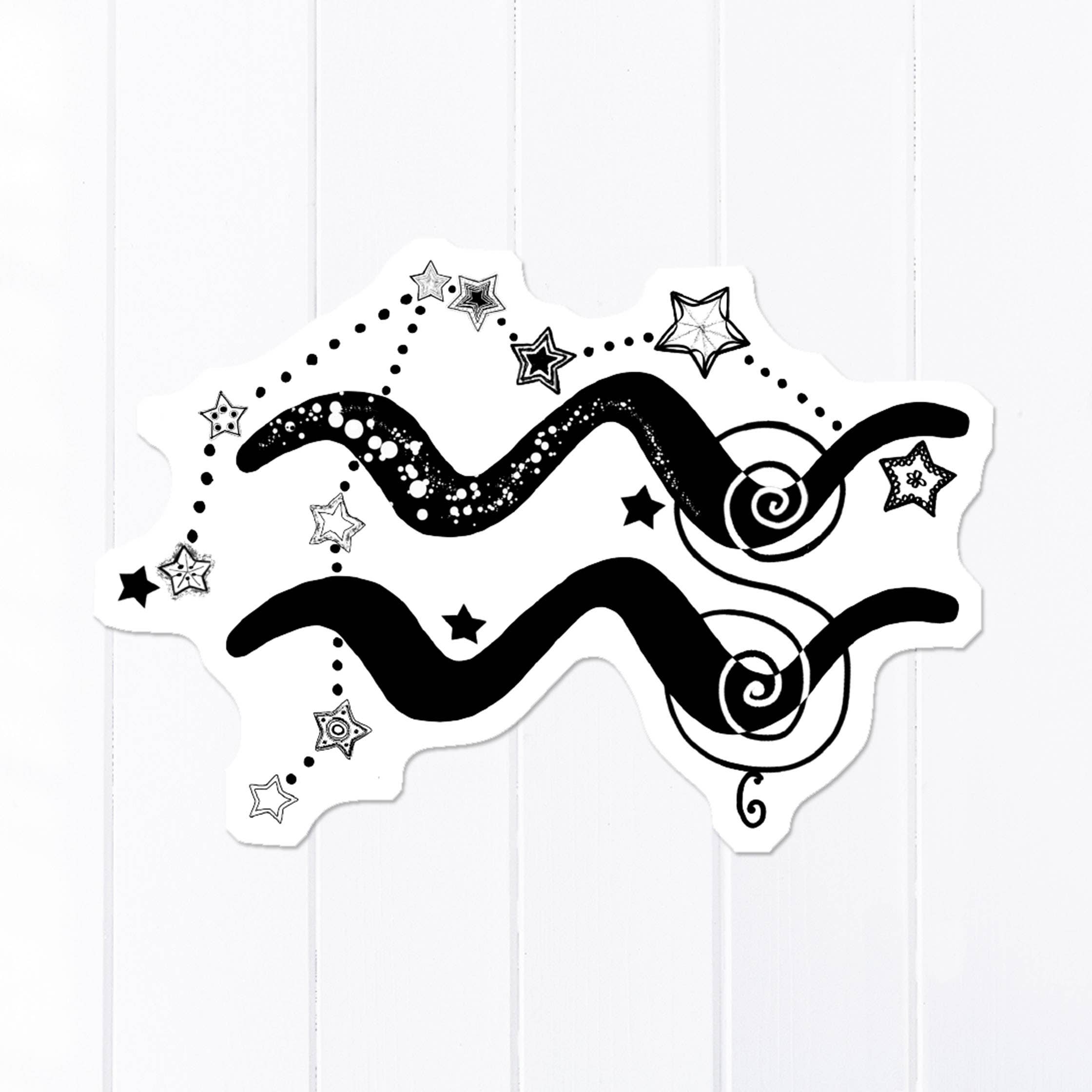 Katekreates - Wholesale Sticker - Aquarius Symbol and Constellation, 3” Zodiac Sticker, White1