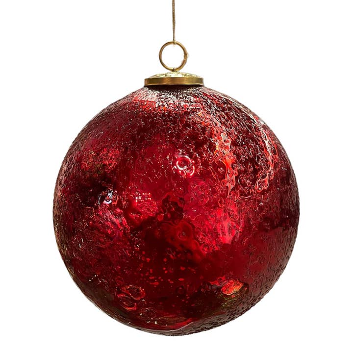 David Christopher's Collection - Wholesale Ornament - 4" Glass Textured Crinkle Ball Orn. - Red0