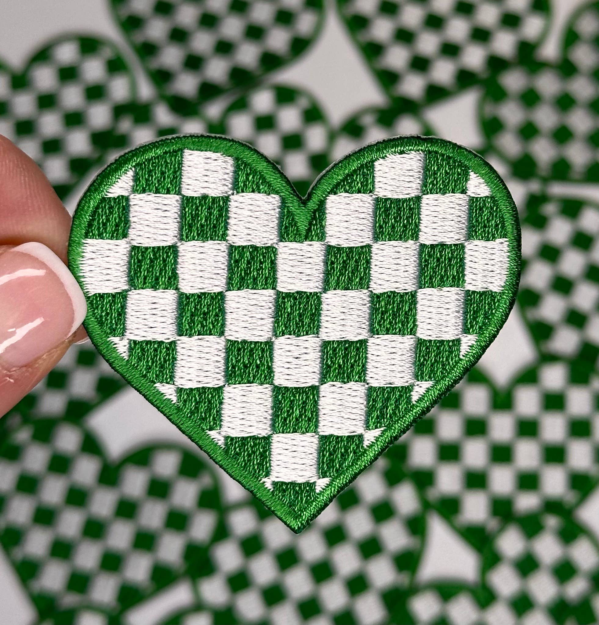 Aloe and Milk Boutique - Wholesale Hat Accessory - Women's - Checkered heart, heart patch, checkered patch, game day12