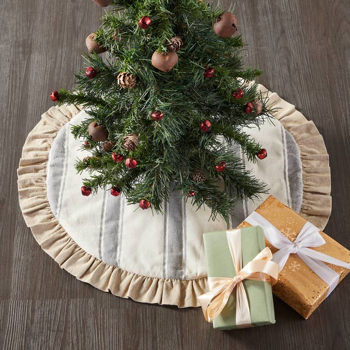 VHC Brands - Wholesale Tree Skirt - Grace Grain Sack Stripe Tree Skirt 24