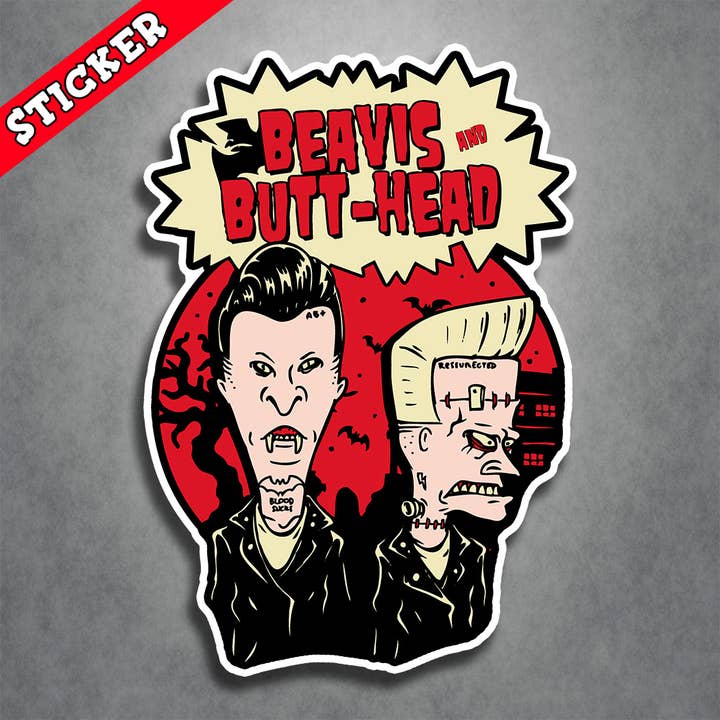 Monsters and Martians LLC - Wholesale Sticker - Beavis and Butthead Sticker Dracula Frankenstein Blood Sucks